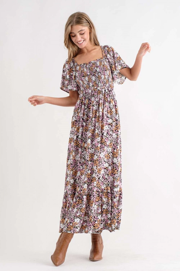 wholesale clothing pink floral maxi dress In The Beginning