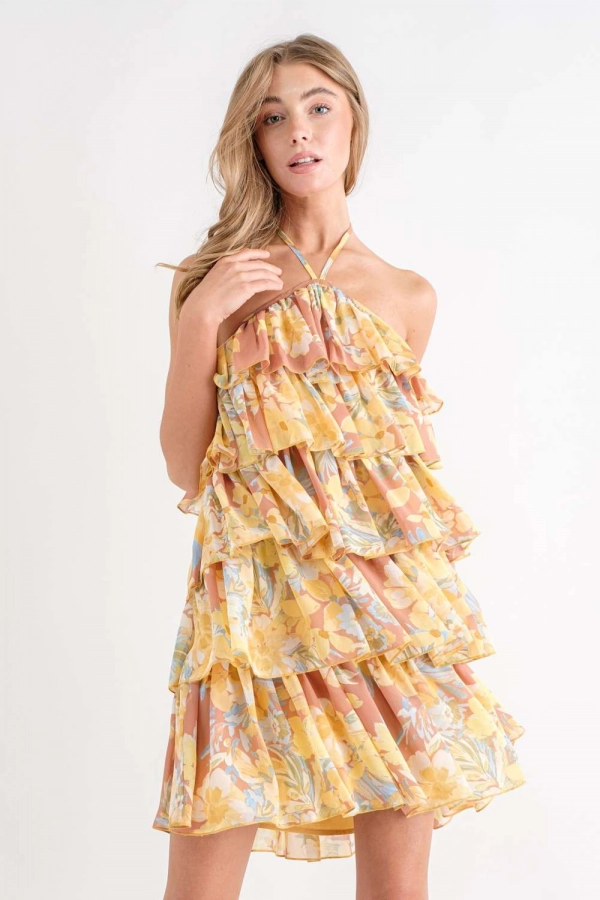 wholesale clothing yellow sleeveless mini dress In The Beginning