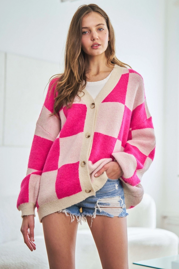 wholesale clothing hot pink cardigans with long sleeeve In The Beginning