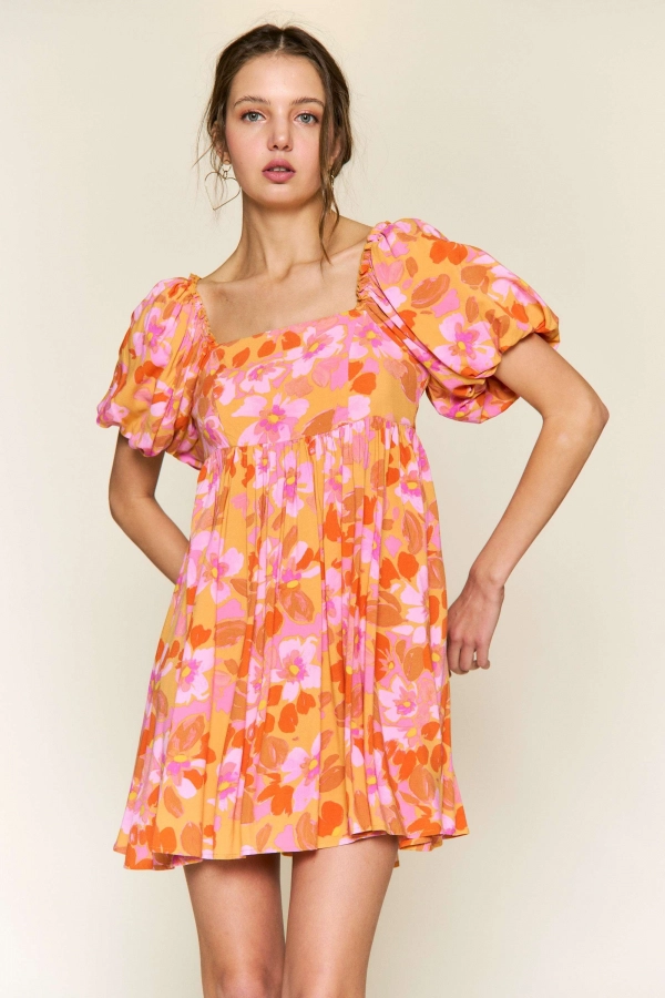 wholesale clothing orange floral mini dress In The Beginning