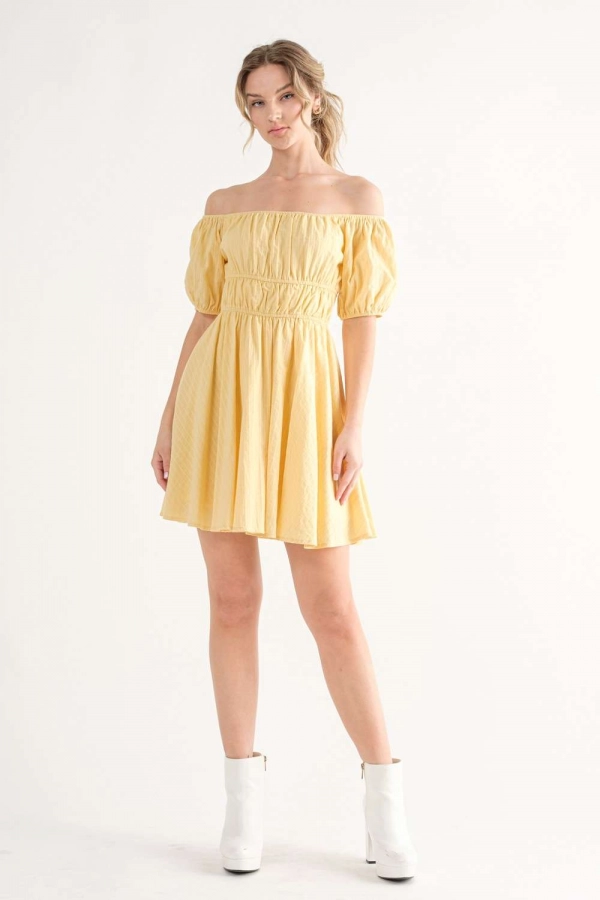 wholesale clothing butter mini dress with off shoulder details In The Beginning