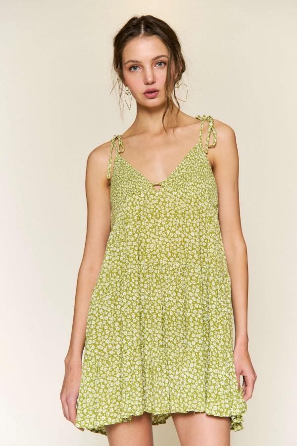 wholesale clothing lime floral mini dress In The Beginning