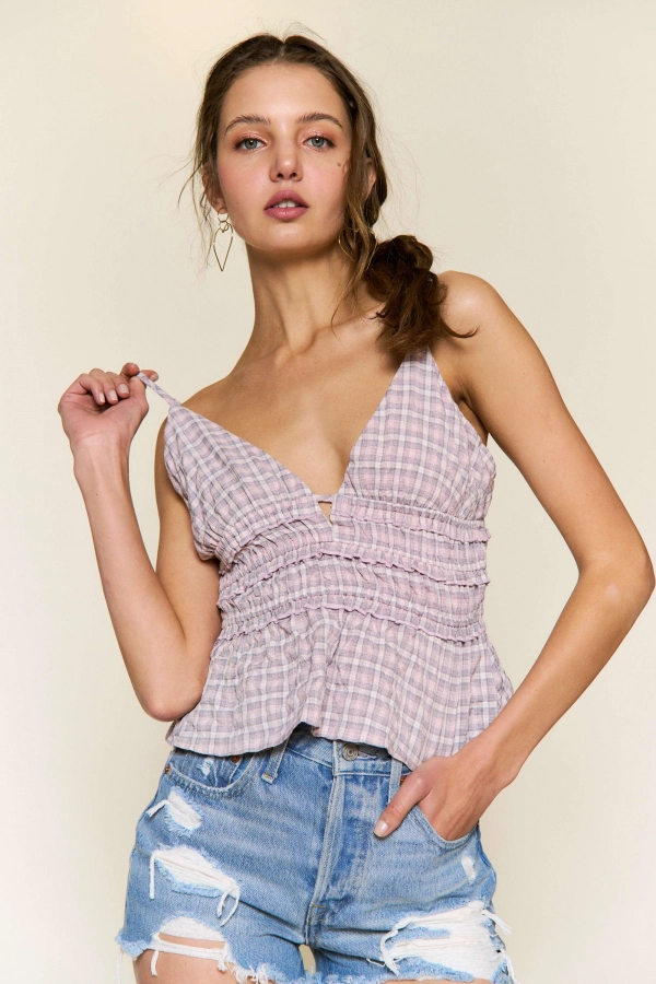 wholesale clothing lavender crop top with spaghetti straps and v neck In The Beginning