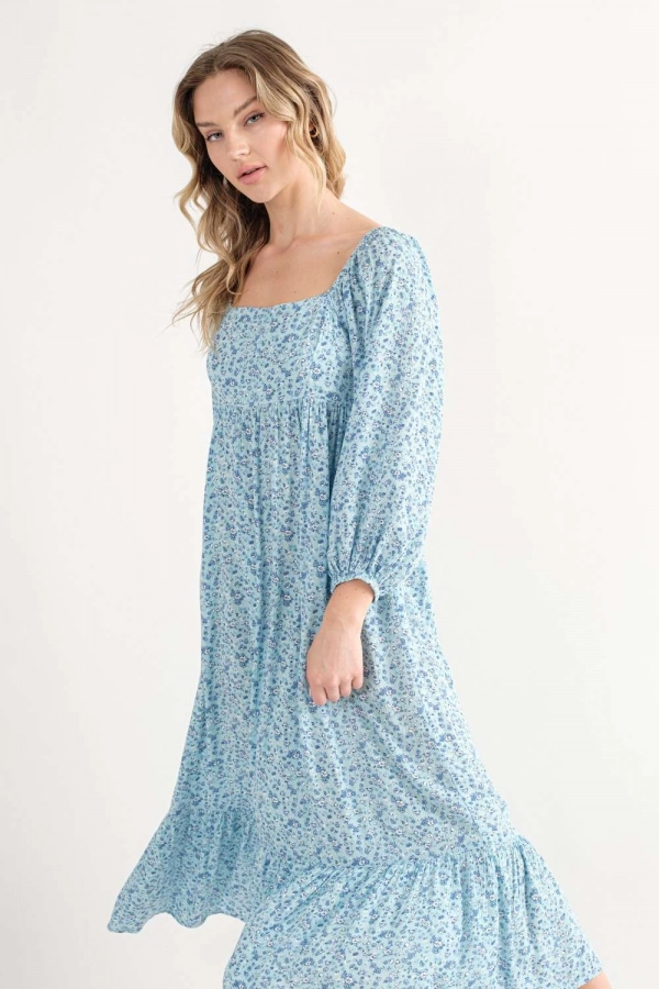 wholesale clothing blue floral midi dress In The Beginning