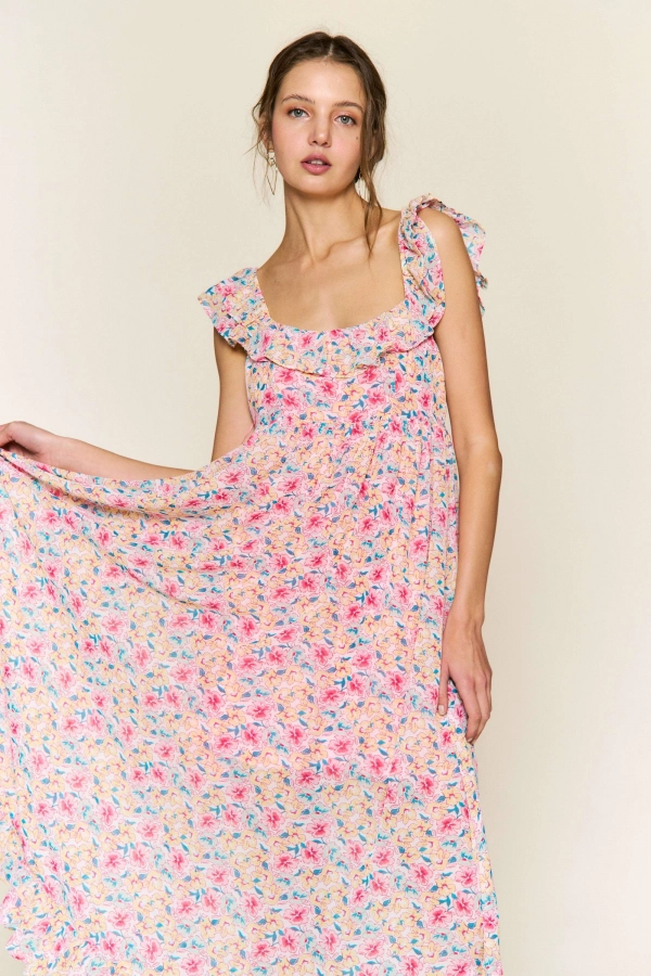 wholesale clothing hot pink floral maxi dress In The Beginning