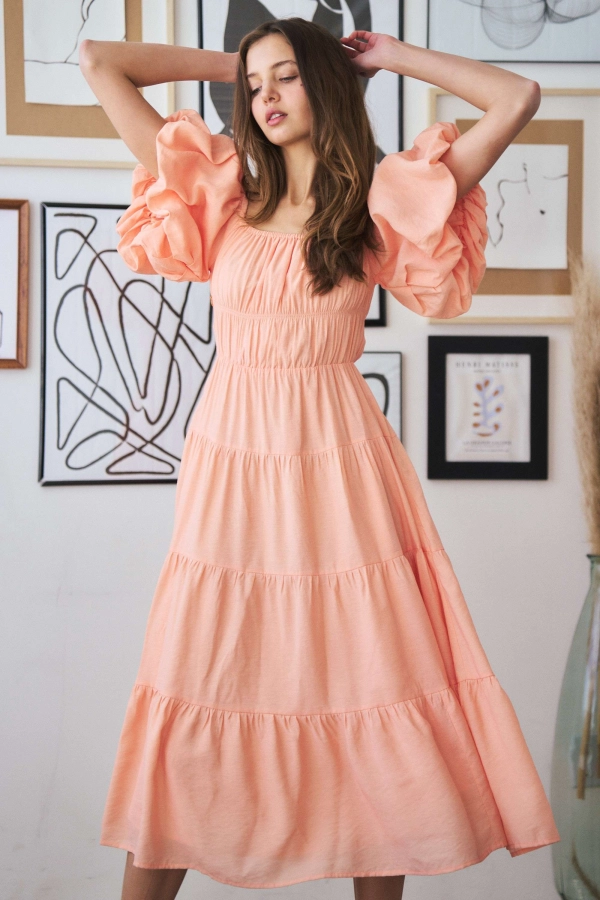 wholesale clothing peach midi dress In The Beginning