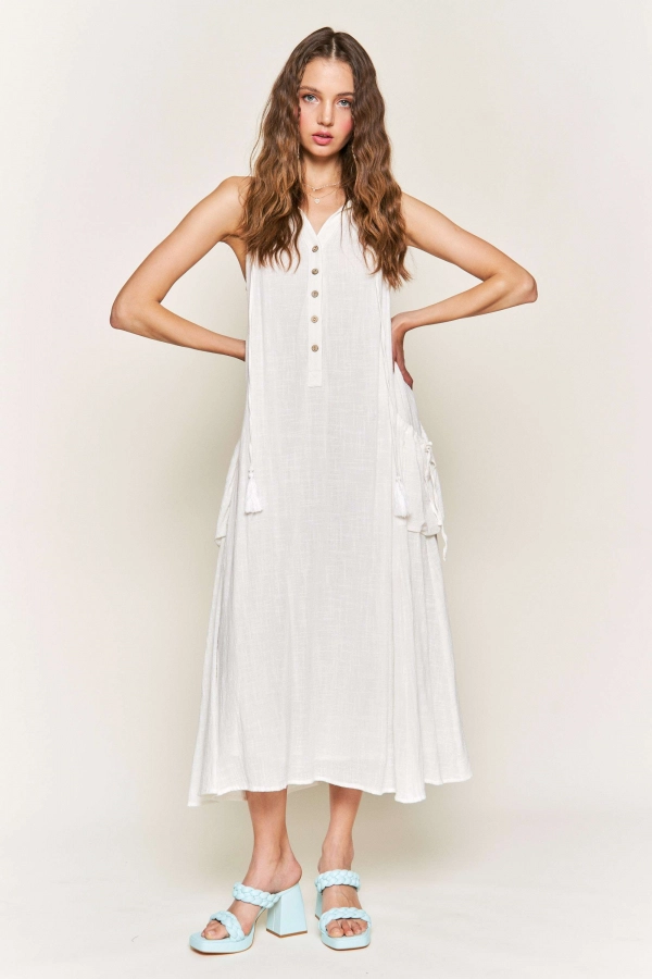 wholesale clothing white maxi dress with button details In The Beginning