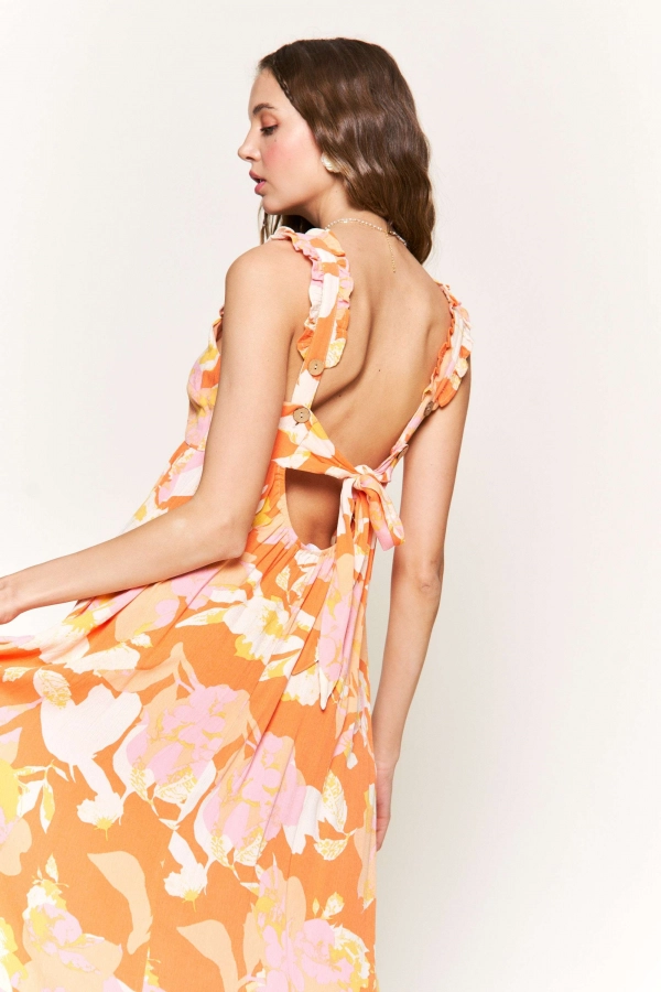 wholesale clothing orange floral maxi dress In The Beginning