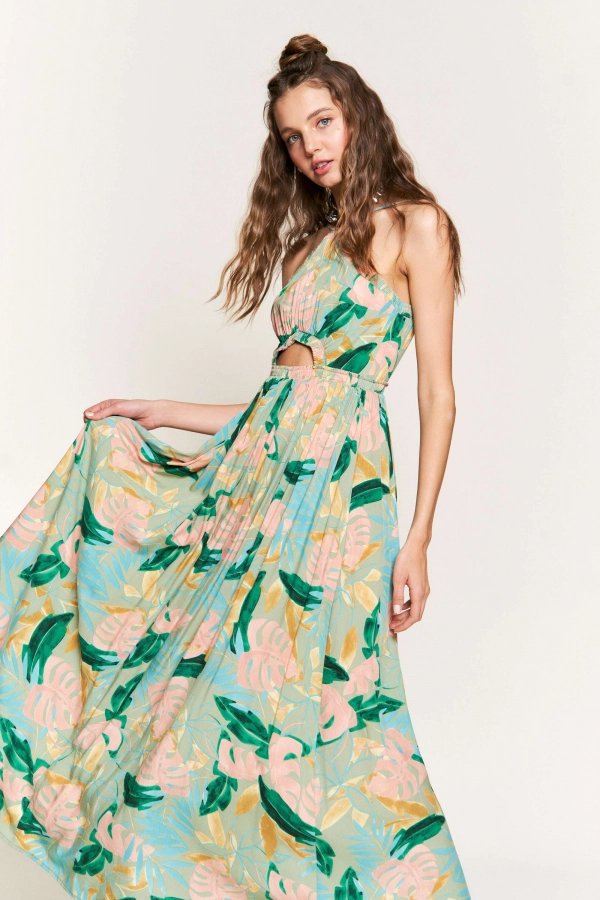 wholesale Sage/Green Floral Maxi Dress in the beginning