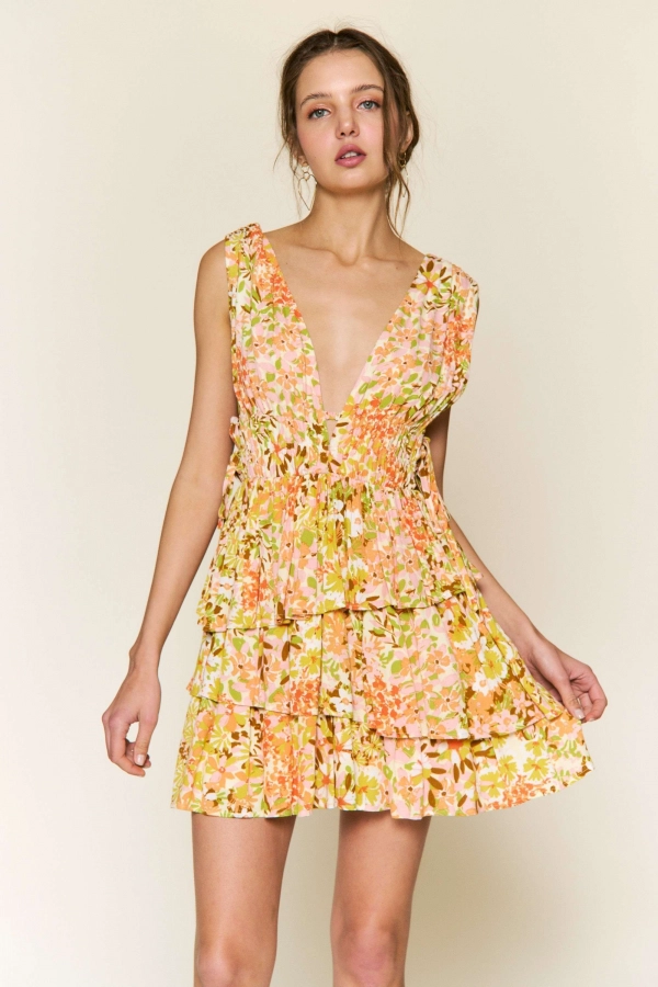 wholesale clothing yellow  floral mini dress In The Beginning