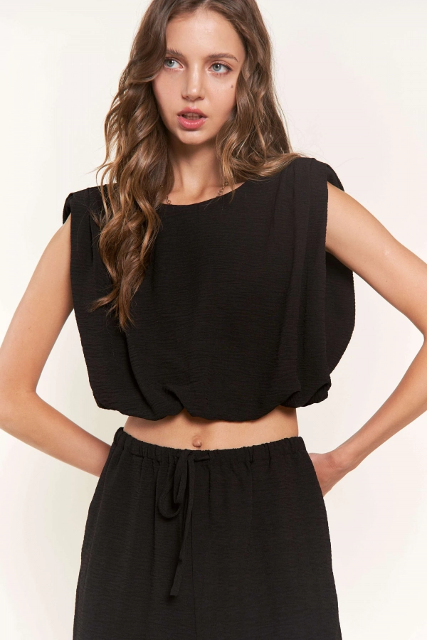 wholesale clothing black sleeveless crop top In The Beginning