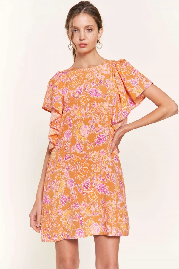 wholesale clothing orange multi mini dress In The Beginning