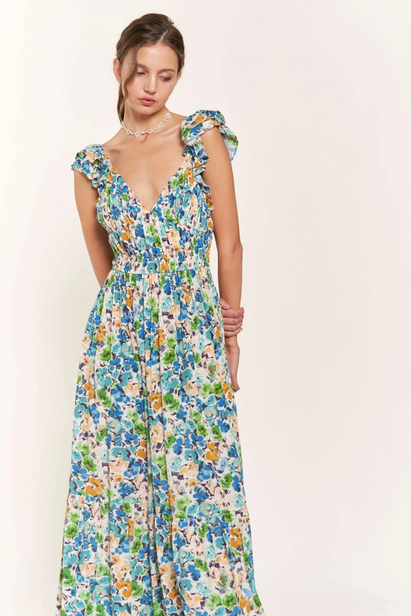 wholesale clothing blue flower midi dress In The Beginning