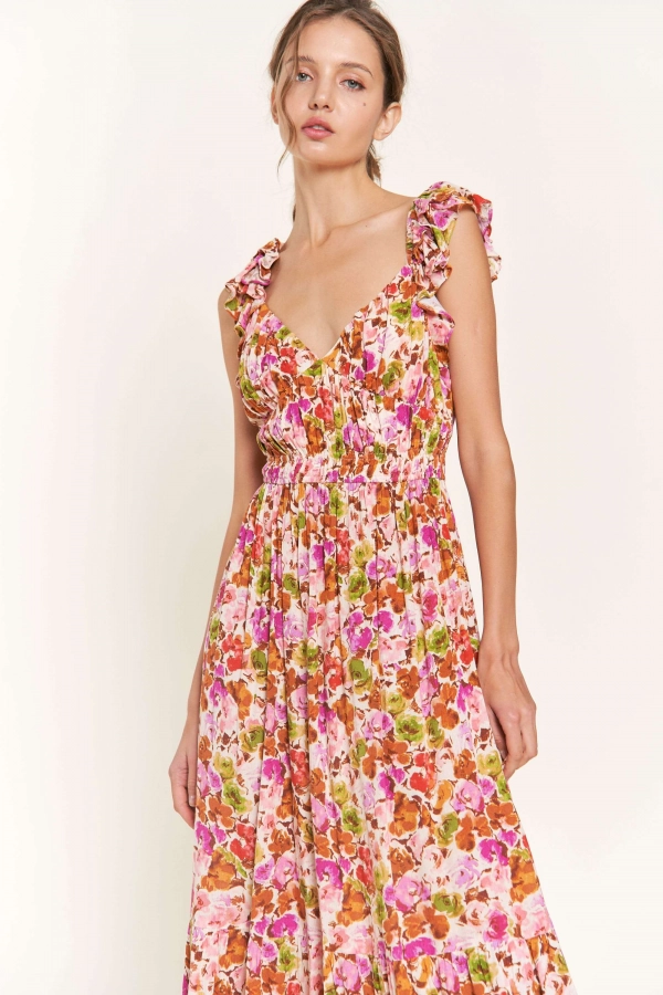 wholesale clothing magenta flower midi dress In The Beginning