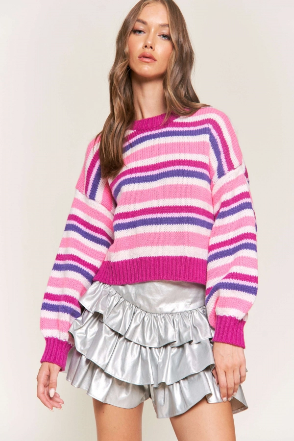 wholesale clothing pink multi sweaters with long sleeve In The Beginning