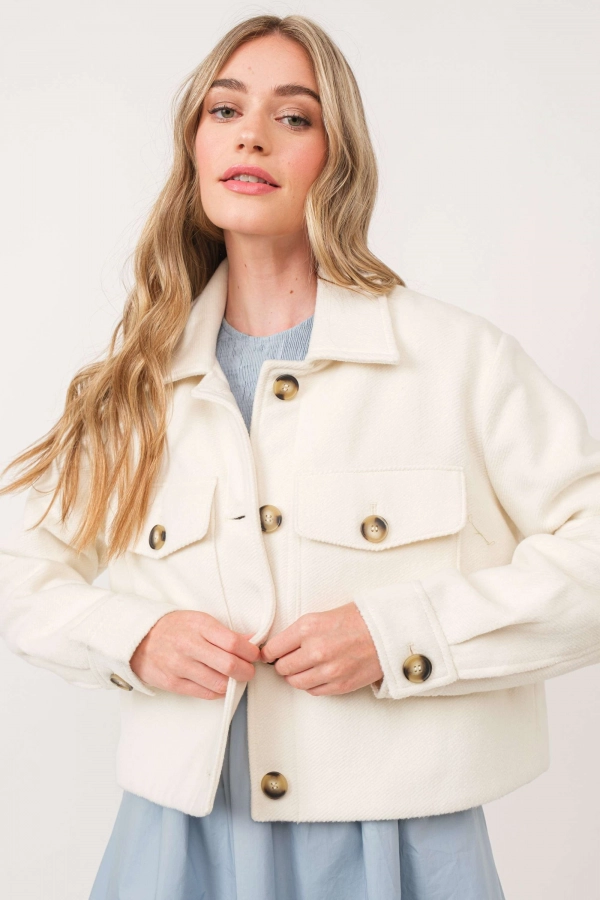 wholesale clothing ivory cropped loose fit jacket with buttons In The Beginning