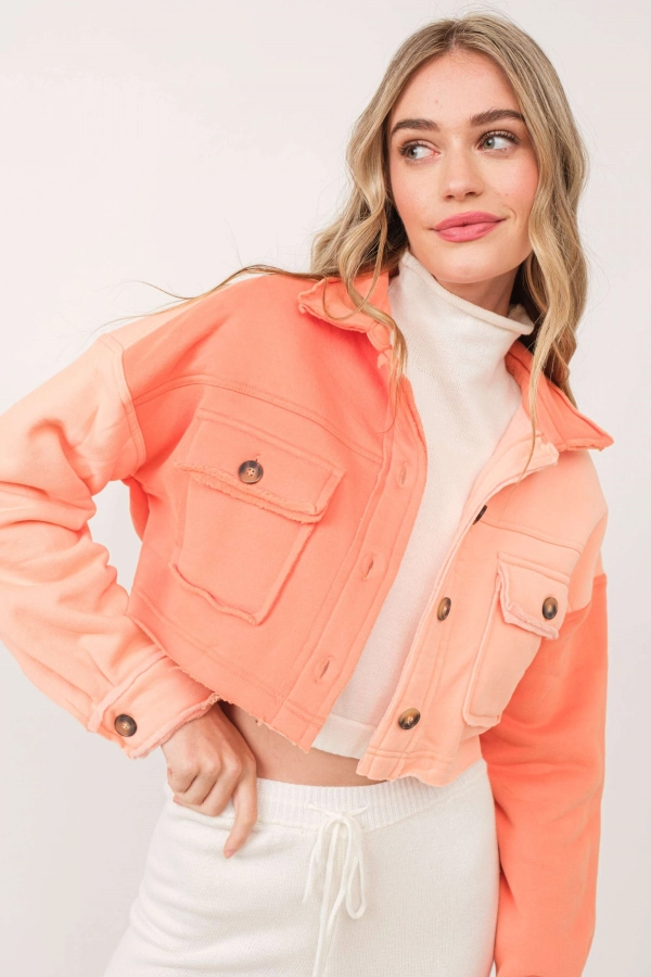 wholesale clothing orange combo cropped jacket with buttons In The Beginning