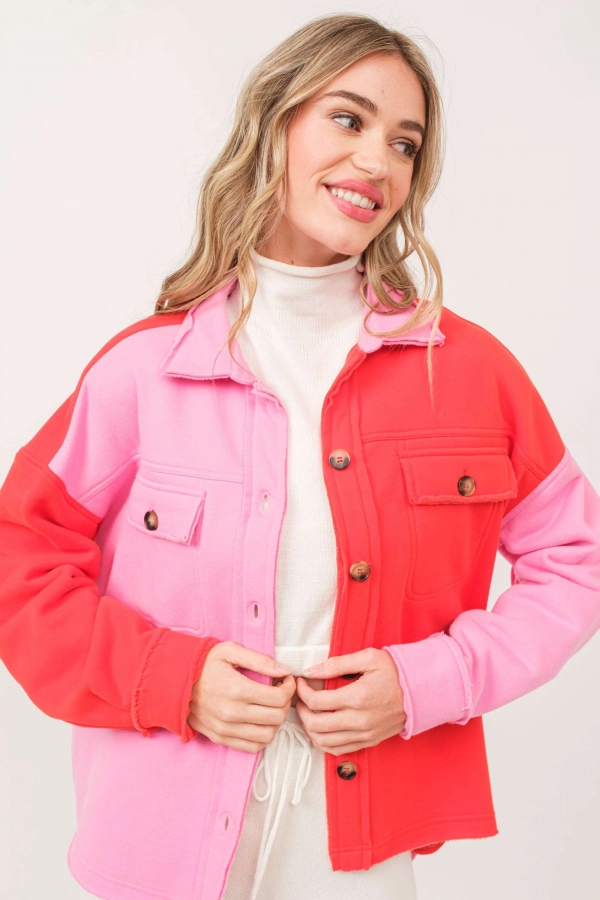 wholesale clothing pink combo cropped jacket with buttons In The Beginning