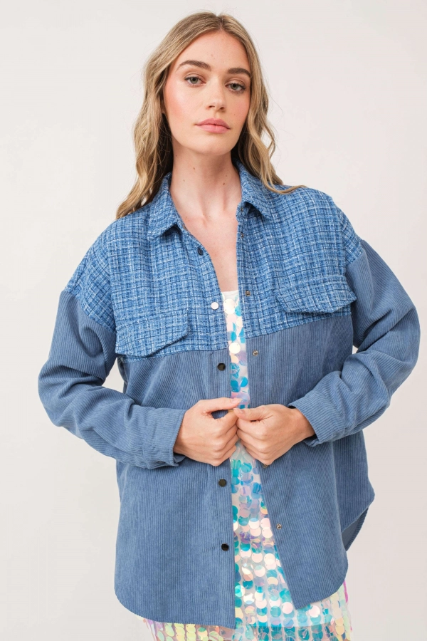 wholesale clothing blue jacket with buttons and long sleeve In The Beginning