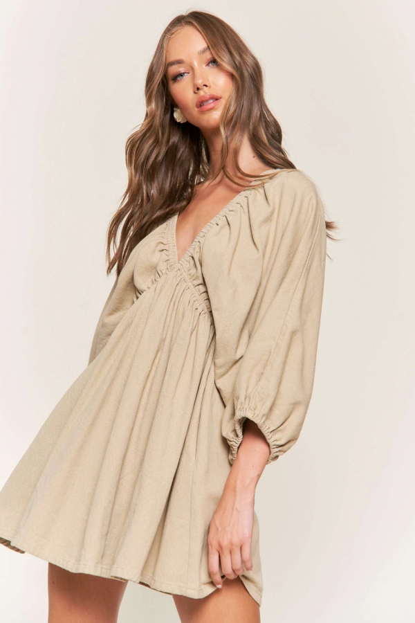 wholesale clothing khaki dress with ruffle details In The Beginning