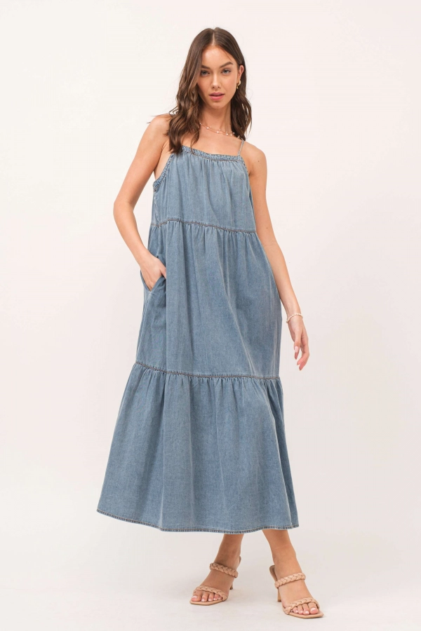 wholesale clothing wased denim midi dress In The Beginning