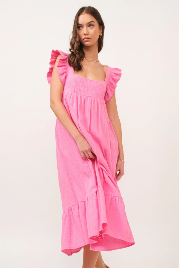 wholesale clothing pink open back boho midi dress In The Beginning