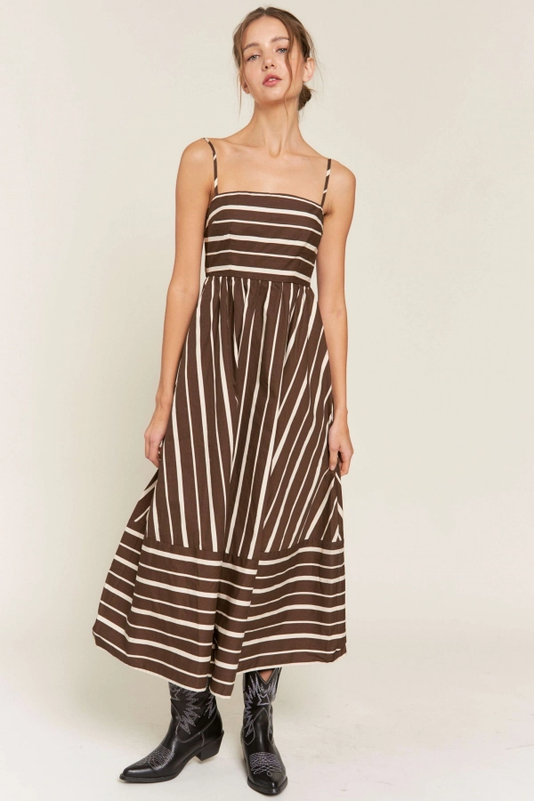 wholesale clothing stripe midi dress brown In The Beginning