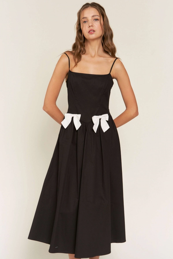 wholesale clothing front bow detail sleeveles midi dress In The Beginning