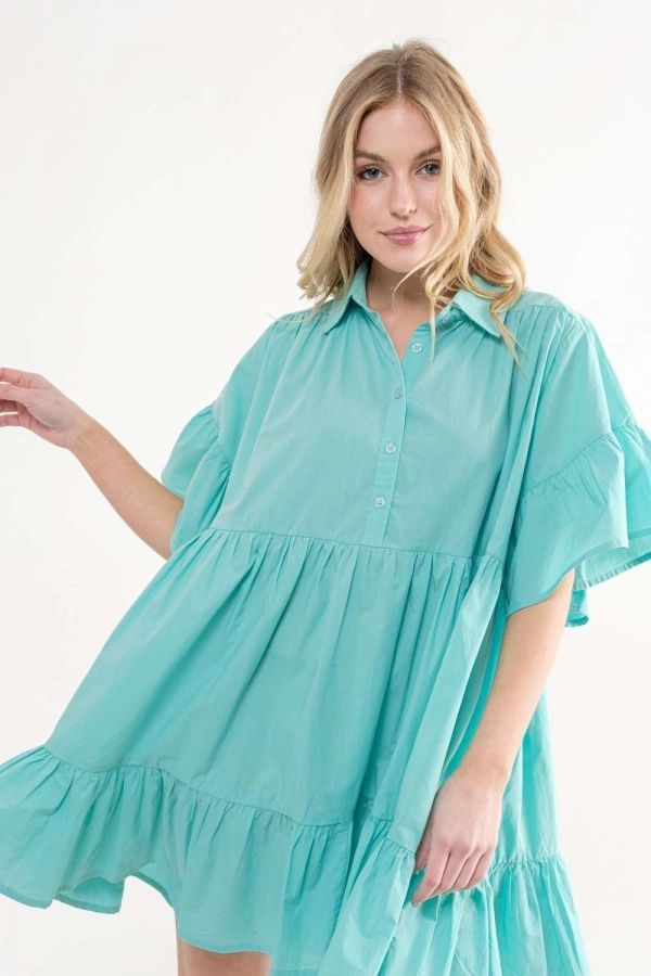wholesale clothing mint mini dress with button details In The Beginning