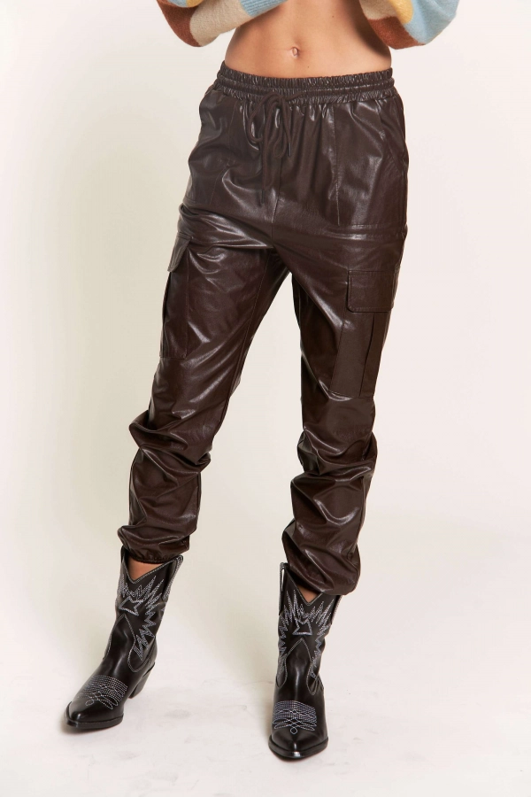 wholesale clothing brown pants with elastic waist and pockets In The Beginning
