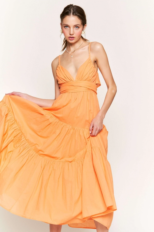 wholesale clothing orange sleeveless maxi dress In The Beginning