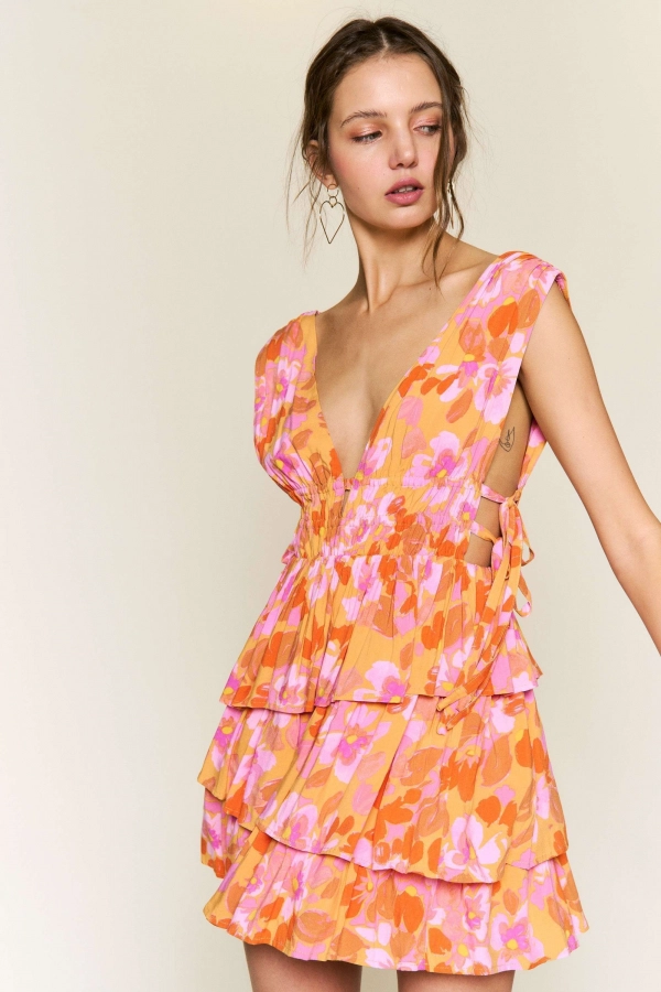wholesale clothing orange floral mini dress In The Beginning