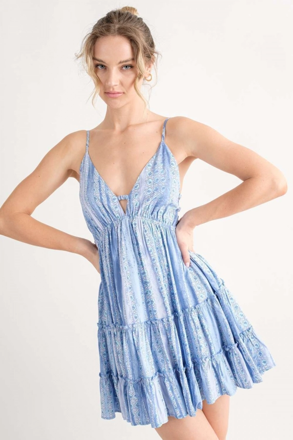 wholesale clothing blue sleeveless  mini dress In The Beginning