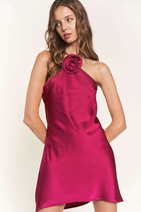 wholesale clothing burgundy satin mini dress In The Beginning