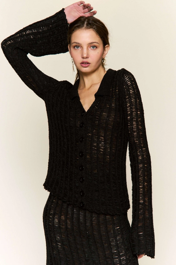 wholesale clothing black knit top In The Beginning
