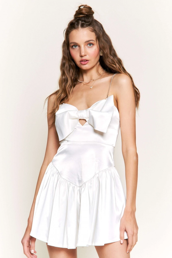 wholesale clothing bow white mini dress In The Beginning