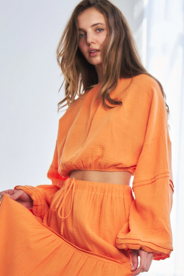 wholesale clothing orange long sleeve  top In The Beginning