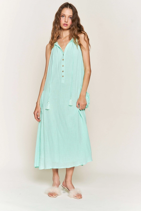 wholesale clothing mint maxi dress  with button details In The Beginning