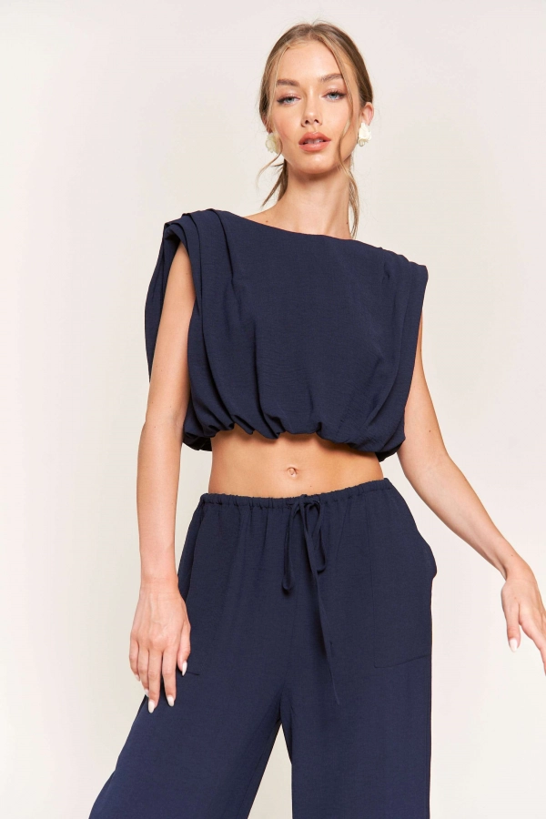 wholesale clothing navy sleeveless crop top In The Beginning