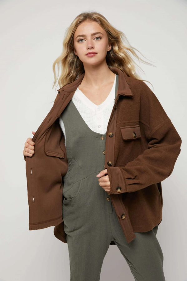 wholesale clothing brown loose fit jackets  with button In The Beginning