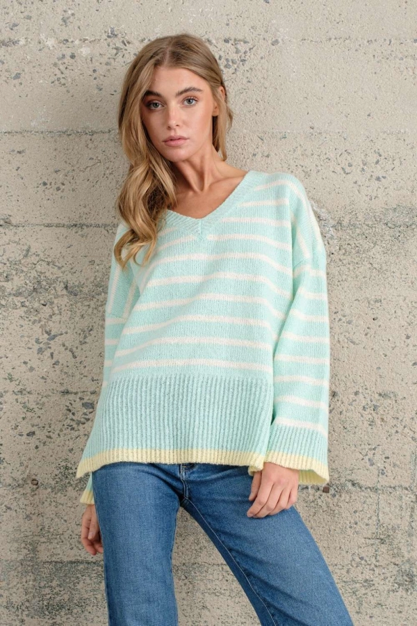 wholesale clothing mint multi sweaters with v neck In The Beginning