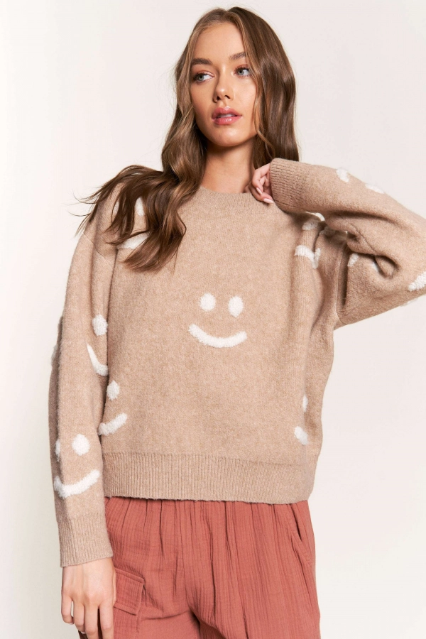 wholesale clothing beige round neck sweaters In The Beginning