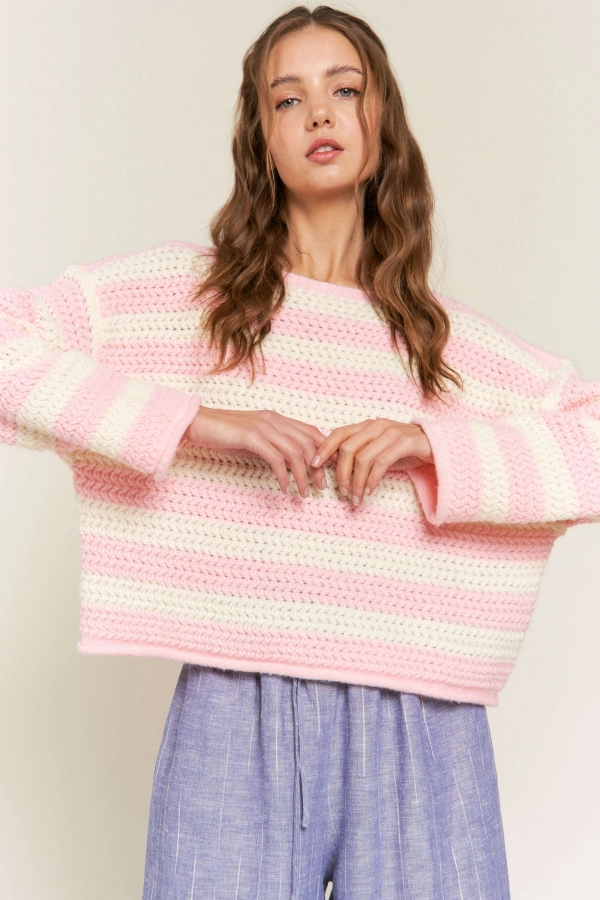 wholesale clothing pink stripe sweater In The Beginning